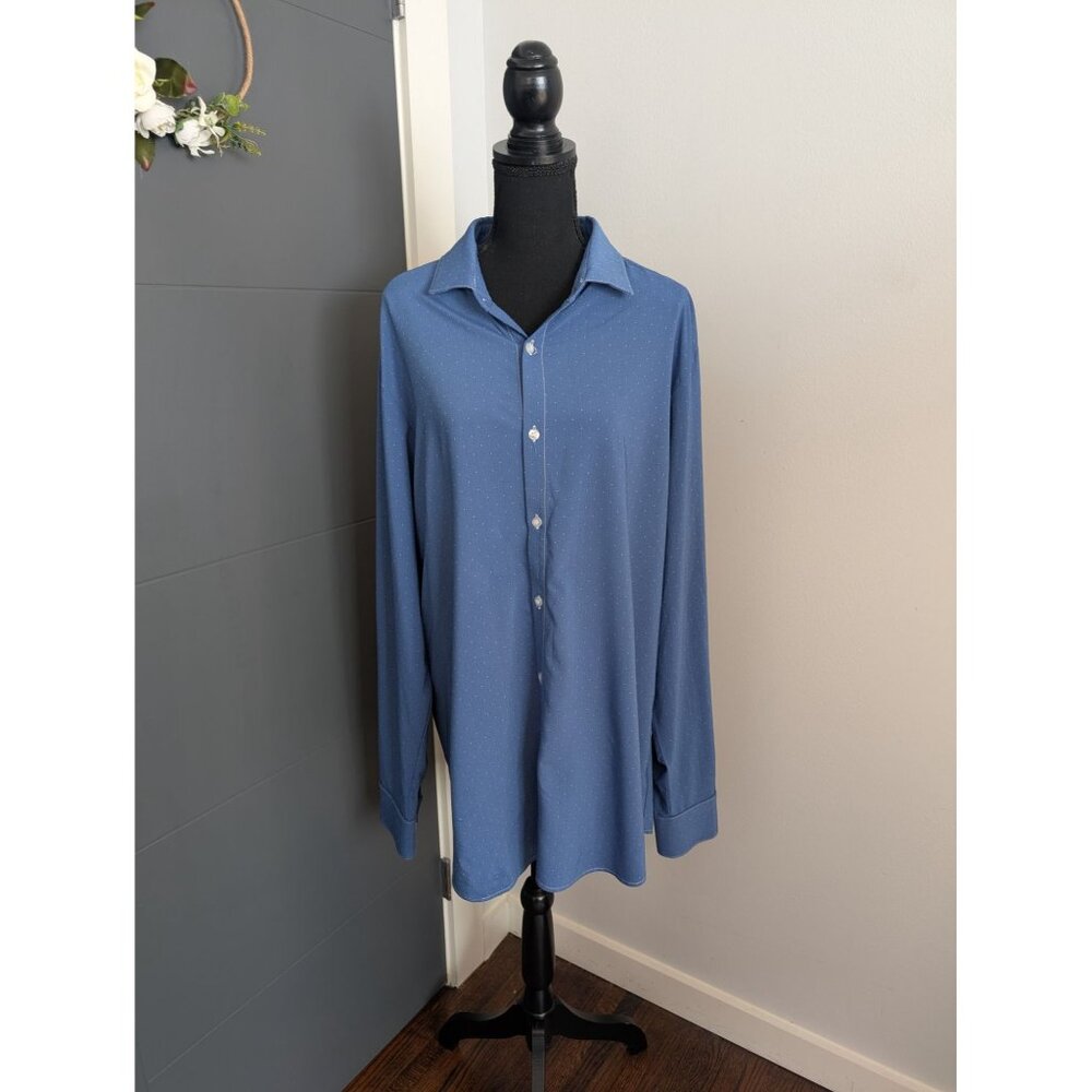 Mizzen + Main Men's Blue Dotted Stretch‎ Trim Fit Button Down Dress Shirt - XXL